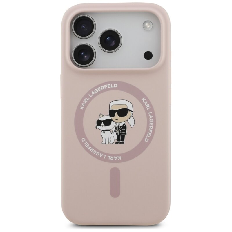 Husa Karl Lagerfeld iPhone 17 Pro Silicone Ring MagSafe, Karl&Choupette, roz, KLHMP17LSCMKCRHP