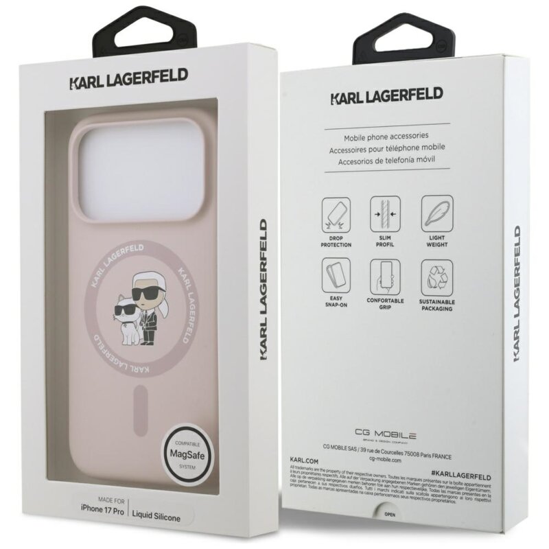 Husa Karl Lagerfeld iPhone 17 Pro Silicone Ring MagSafe, Karl&Choupette, roz, KLHMP17LSCMKCRHP