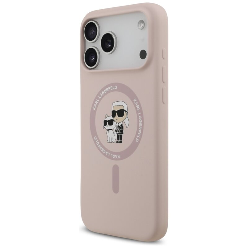 Husa Karl Lagerfeld iPhone 17 Pro Max Silicone Ring MagSafe, Karl&Choupette, roz, KLHMP17XSCMKCRHP