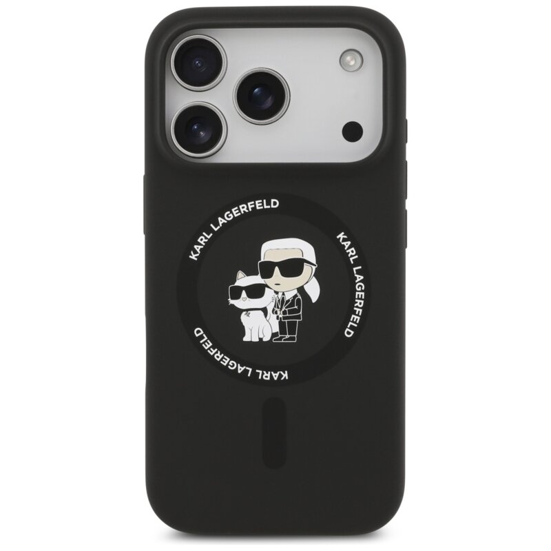 Husa Karl Lagerfeld iPhone 17 Pro Max Silicone Ring MagSafe, Karl&Choupette, negru, KLHMP17XSCMKCRHK