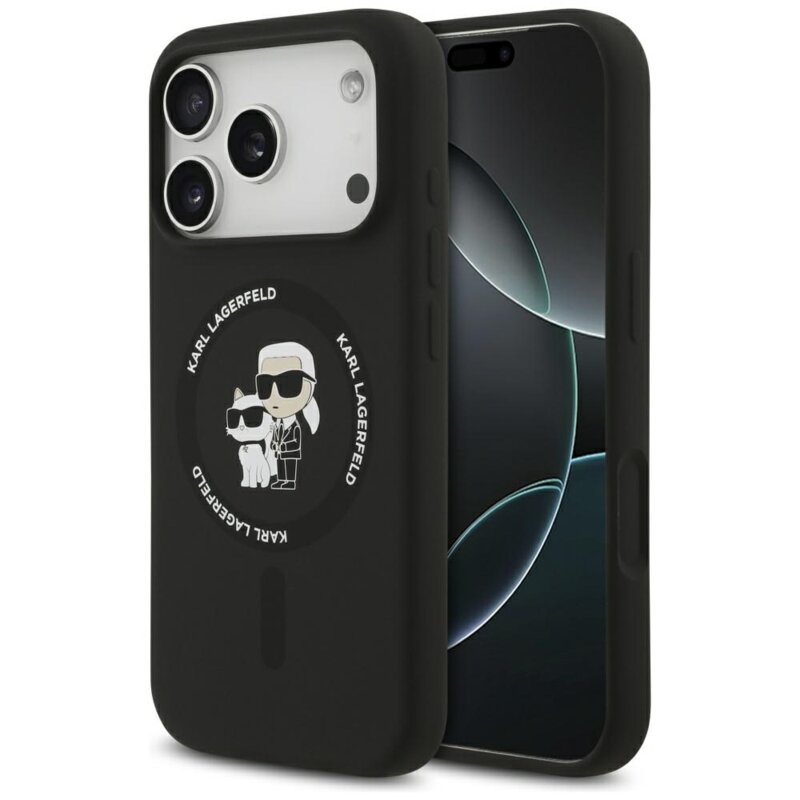 Husa Karl Lagerfeld iPhone 17 Pro Max Silicone Ring MagSafe, Karl&Choupette, negru, KLHMP17XSCMKCRHK