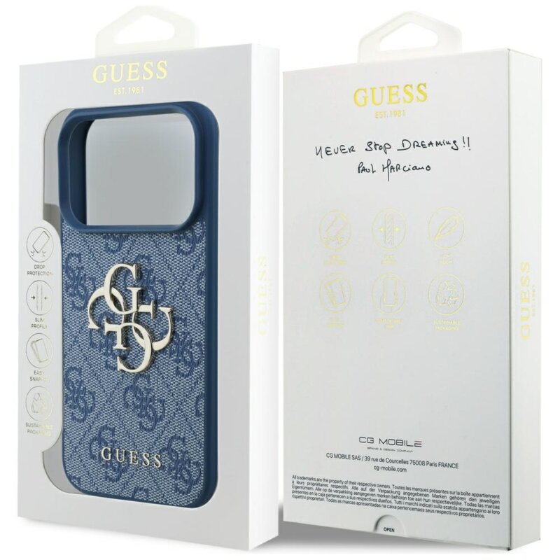 Husa originala Guess iPhone 17 Pro Max Hardcase 4G Big Logo, albastru, GUHCP17X4GMGBL