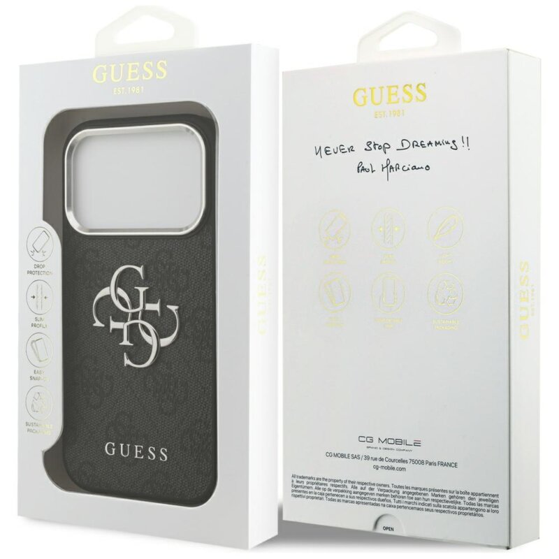 Husa originala Guess iPhone 17 Pro Hardcase Big 4G Logo Classic Logo, negru, GUHCP17LP4G4SMCK