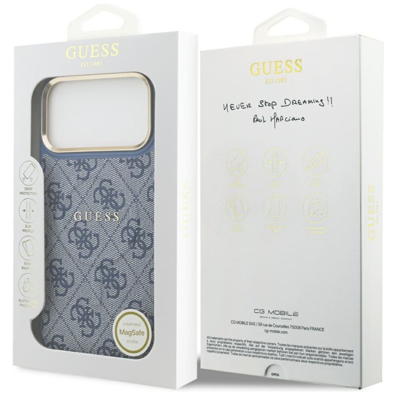 Husa originala Guess iPhone 17 Pro Max Hardcase 4G Classic MagSafe, albastru, GUHMP17XP4MSEGCB