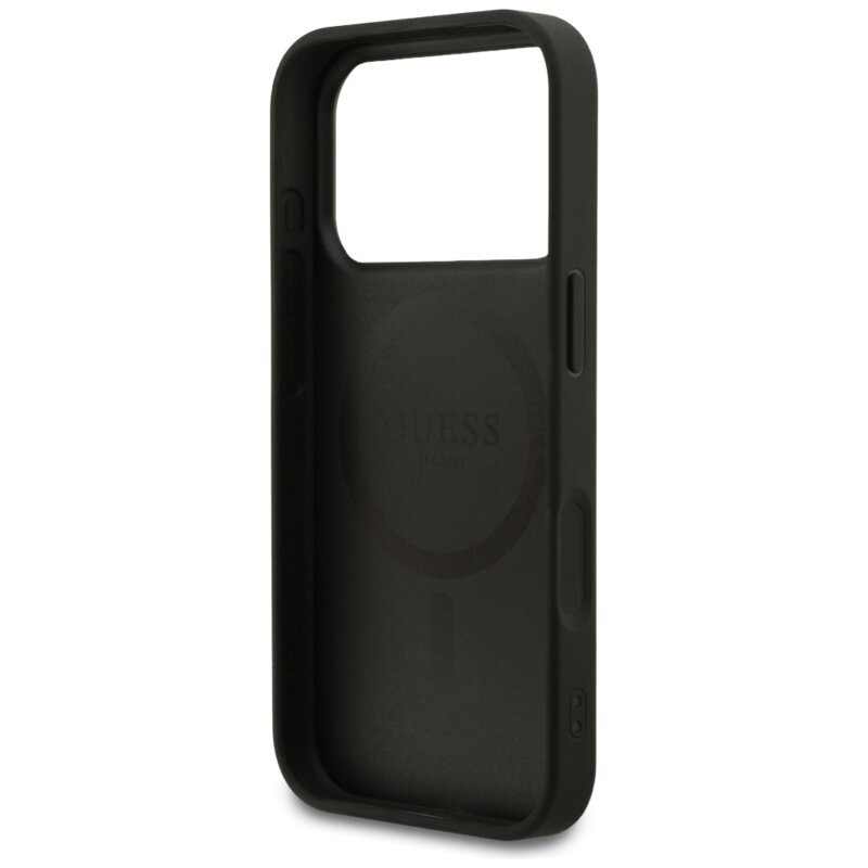 Husa iPhone 17 Pro Max Guess Grained Gold Ring MagSafe, negru, GUHMP17XPGHSMMK