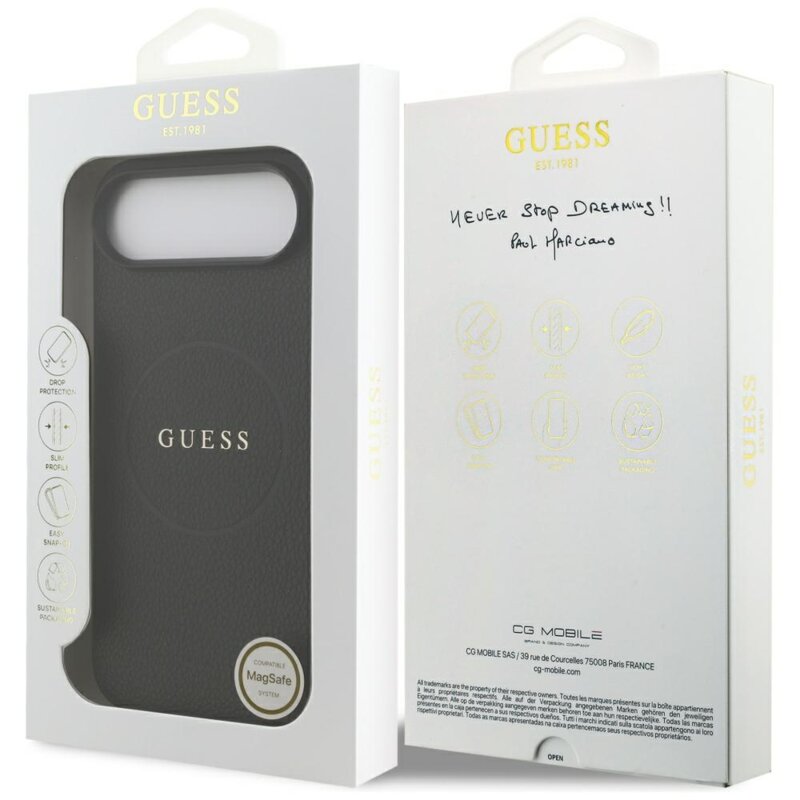 Husa iPhone 17 Air Guess Grained Gold Ring MagSafe, negru, GUHMP17MPGHSMMK