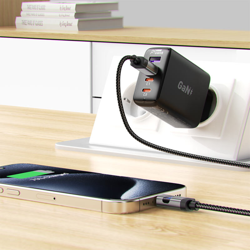 Cablu tip C cu display, 66W, 6A Acefast, C15-04, negru, 1.2m