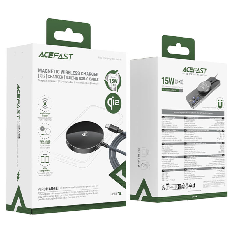 Incarcator wireless universal MagSafe Qi2, 15W Acefast E24, 1.2m