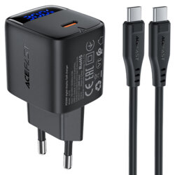 Incarcator GaN tip C + cablu Type-C, Acefast A115, 30W, negru