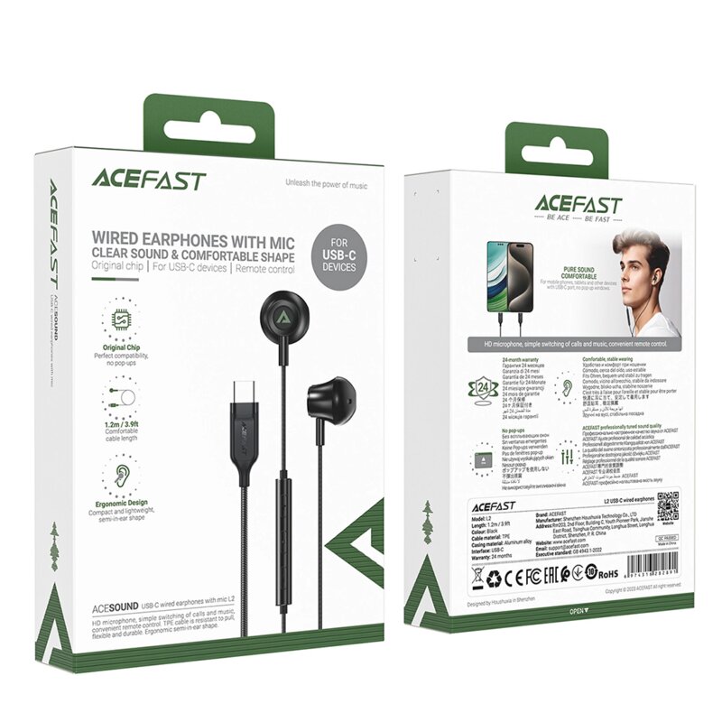 Casti half-in-ear USB-C cu microfon, control Acefast L2, 1.2m