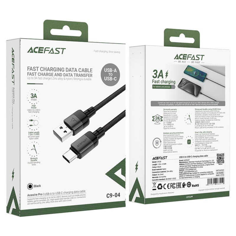 Cablu date tip C Fast Charge, 3A, Acefast C9-04, 1.2m, negru