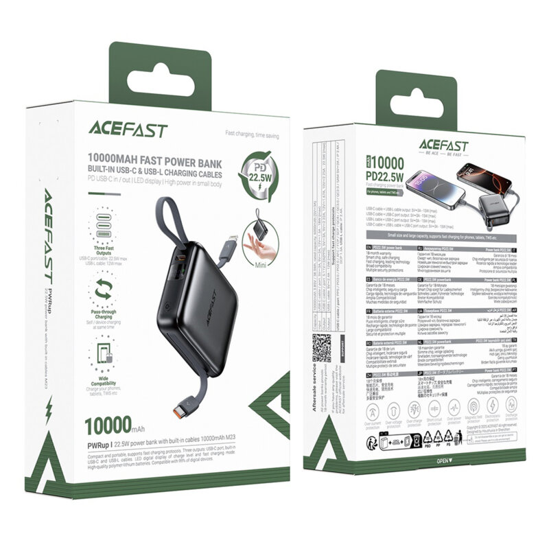 Power bank cu cabluri Type-C + iPhone, 22.5W Acefast M23-10000