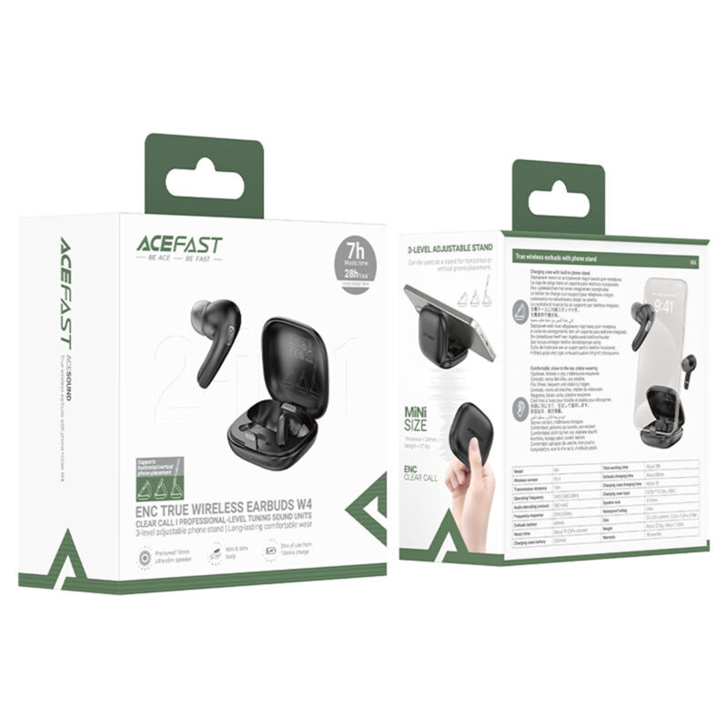 Casti wireless cu suport telefon, Noise Cancelling, 350mAh Acefast W4, negru