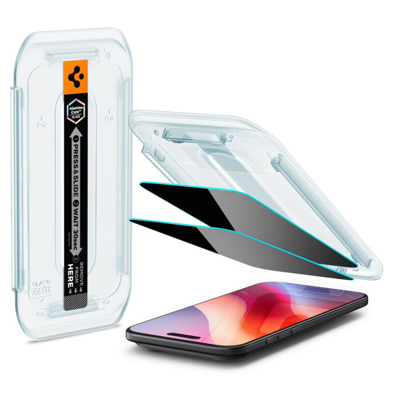 [Pachet 2x] Folie iPhone 17 Air Spigen Glas.tR EZ Fit, privacy
