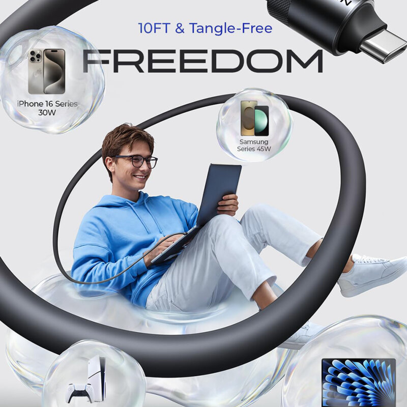 Cablu de incarcare Type-C Lisen, 100W, 3m, negru, YL0125040001