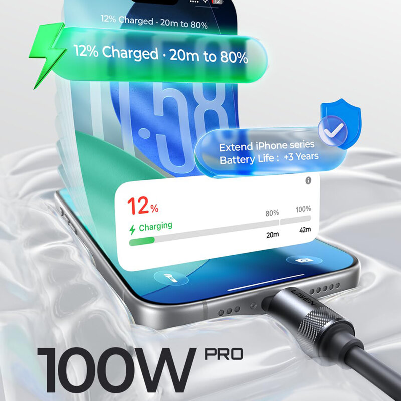 Cablu de incarcare Type-C Lisen, 100W, 3m, negru, YL0125040001