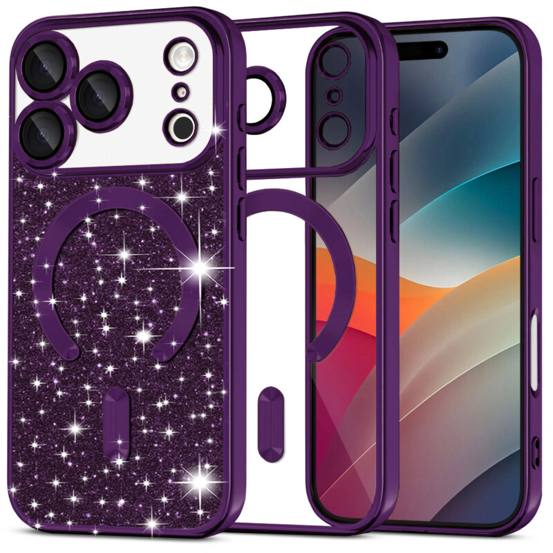 Husa premium iPhone 17 Pro Max Techsuit Luxury Glitter MagSafe, mov