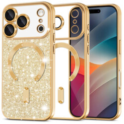 Husa premium iPhone 17 Pro Max Techsuit Luxury Glitter MagSafe, auriu