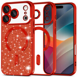 Husa premium iPhone 17 Pro Max Techsuit Luxury Glitter MagSafe, rosu