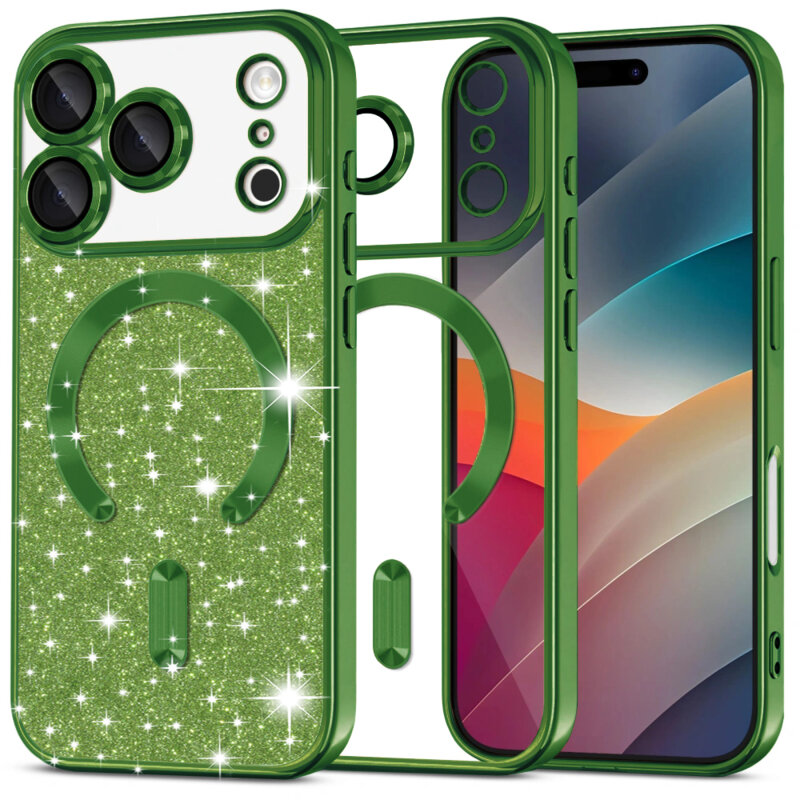 Husa premium iPhone 17 Pro Max Techsuit Luxury Glitter MagSafe, verde