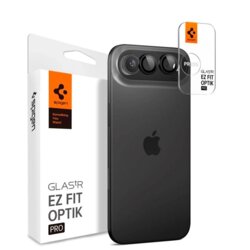 [Pachet 2x] Folie sticla camera iPhone 17 Air Spigen Glas.tR Optik EZ Fit Pro, negru