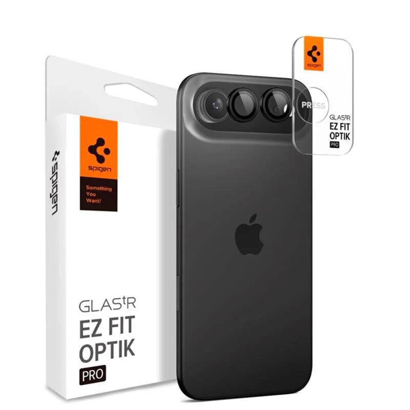 [Pachet 2x] Folie sticla camera iPhone 17 Air Spigen Glas.tR Optik EZ Fit Pro, negru