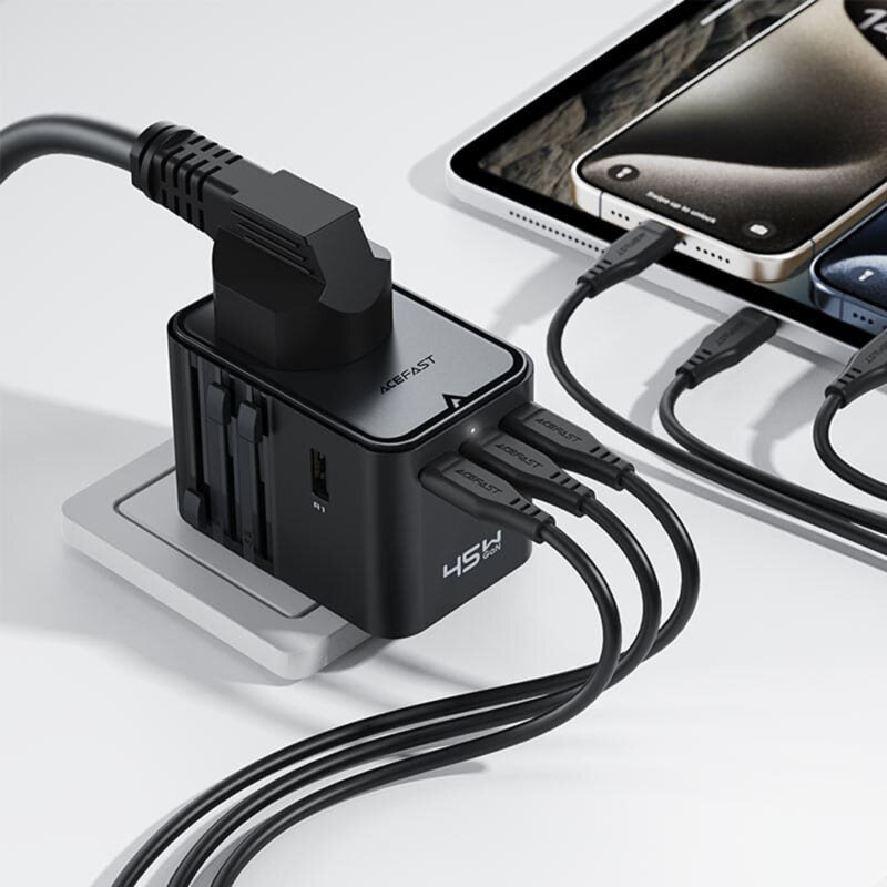 Adaptor priza EU la US, UK, AUS, 2xUSB, 3xUSB-C, Acefast, Z8