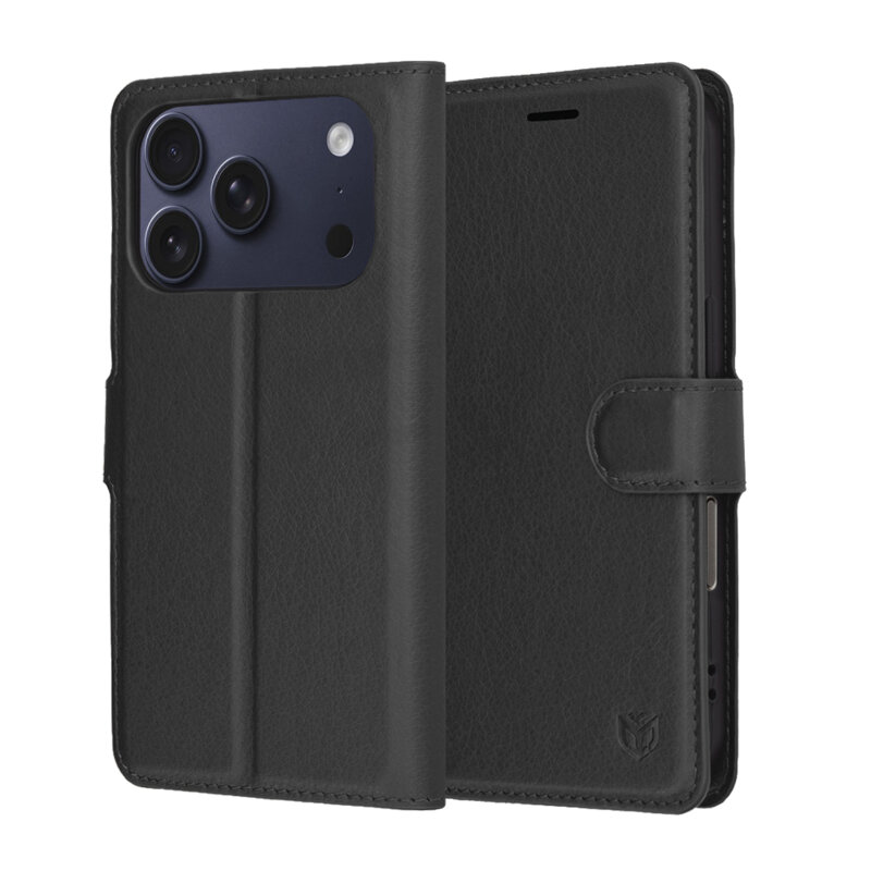 Husa iPhone 17 Pro Techsuit Leather Folio, negru