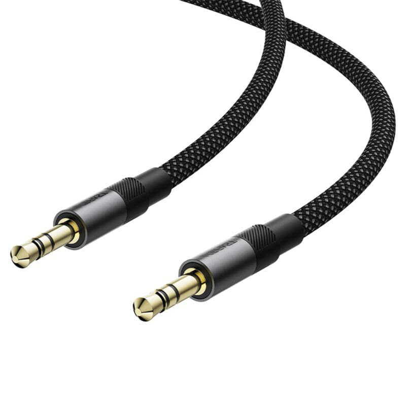 Cablu AUX 2x mini Jack 3.5mm, Acefas J10, negru, 1m