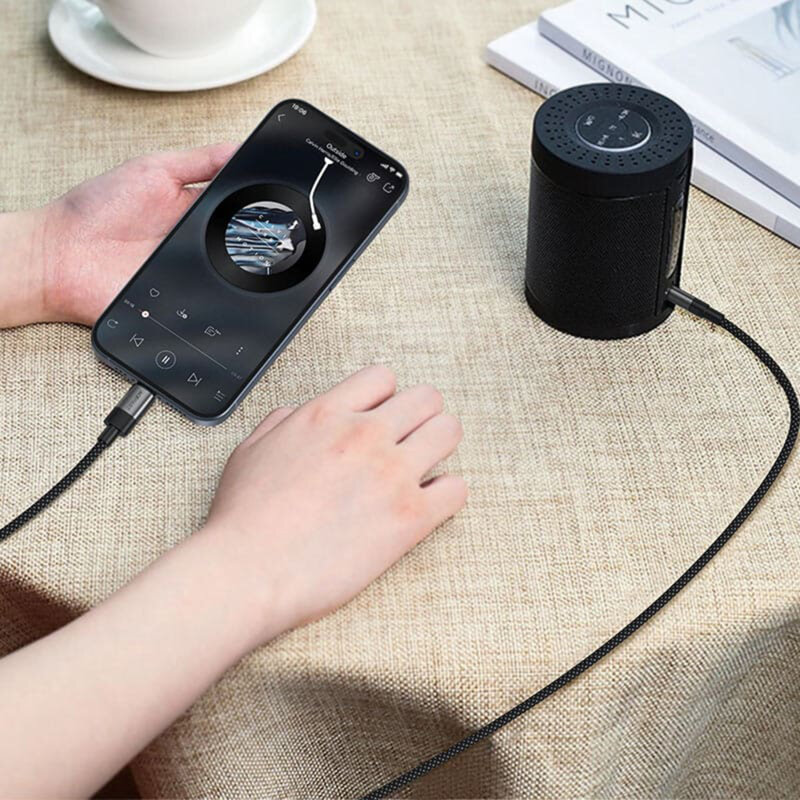 Cablu Mini Jack 3.5mm la Type-C, Acefas J11, negru, 1m