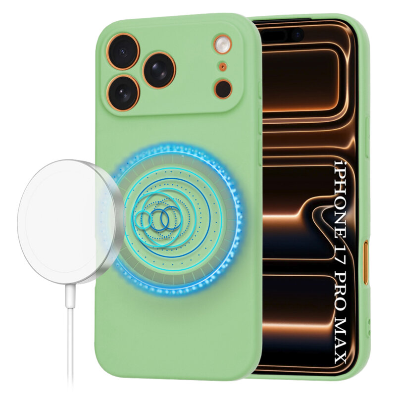 Husa silicon iPhone 17 Pro Max Techsuit SoftFlex MagSafe, verde deschis