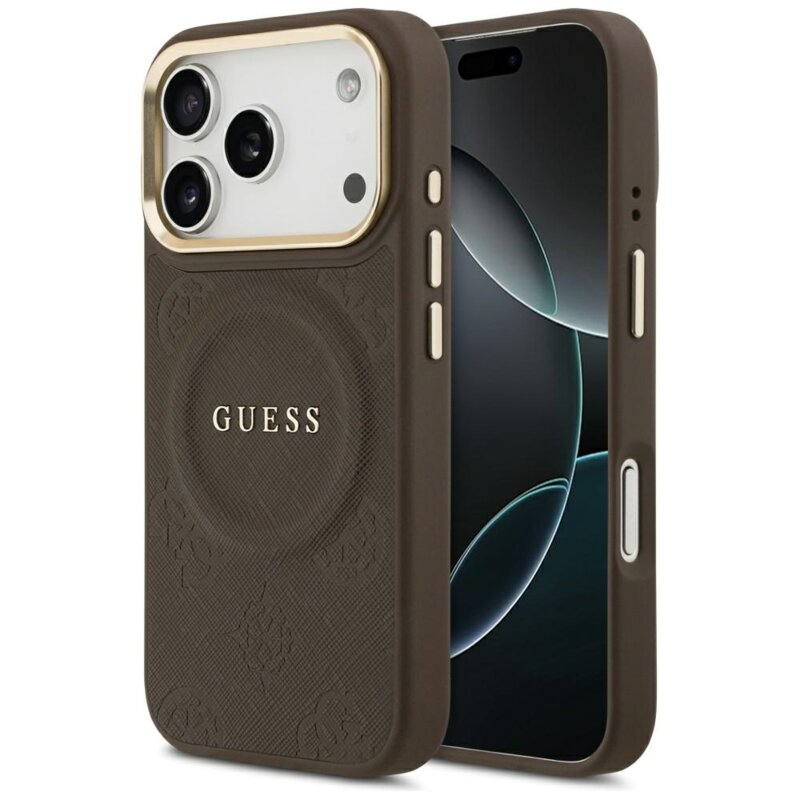 Husa iPhone 17 Pro Guess Peony Hot Stamp MagSafe, maro, GUHMP17LPSAMSECW