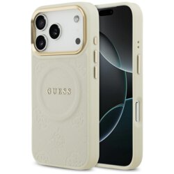 Husa iPhone 17 Pro Guess Peony Hot Stamp MagSafe, bej, GUHMP17LPSAMSECE
