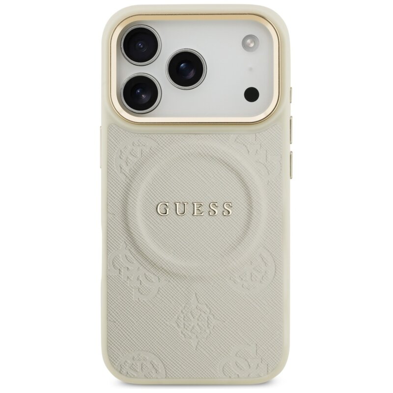 Husa iPhone 17 Pro Guess Peony Hot Stamp MagSafe, bej, GUHMP17LPSAMSECE