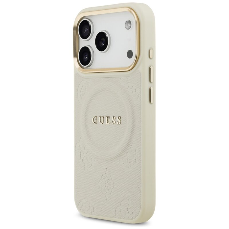 Husa iPhone 17 Pro Guess Peony Hot Stamp MagSafe, bej, GUHMP17LPSAMSECE