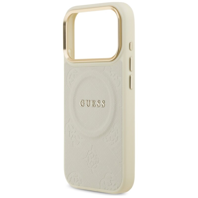 Husa iPhone 17 Pro Guess Peony Hot Stamp MagSafe, bej, GUHMP17LPSAMSECE