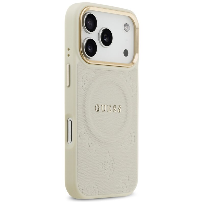Husa iPhone 17 Pro Guess Peony Hot Stamp MagSafe, bej, GUHMP17LPSAMSECE