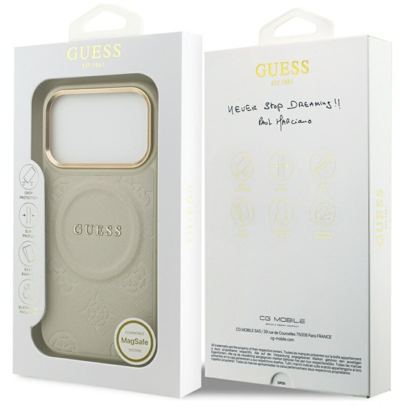 Husa iPhone 17 Pro Guess Peony Hot Stamp MagSafe, bej, GUHMP17LPSAMSECE