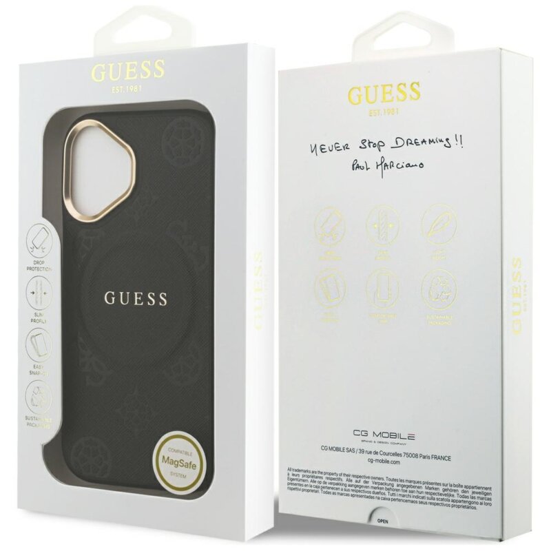 Husa iPhone 17 Guess Peony Hot Stamp MagSafe, negru, GUHMP17SPSAMSECK