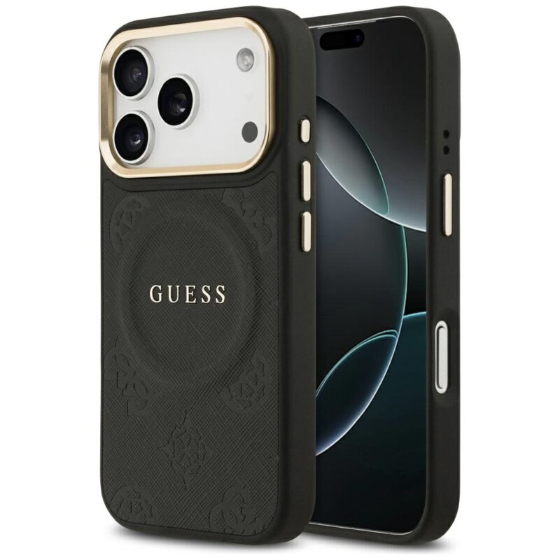 Husa iPhone 17 Pro Guess Peony Hot Stamp MagSafe, negru, GUHMP17LPSAMSECK