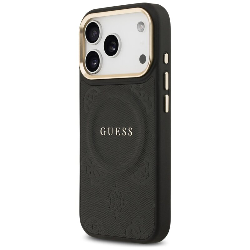Husa iPhone 17 Pro Guess Peony Hot Stamp MagSafe, negru, GUHMP17LPSAMSECK