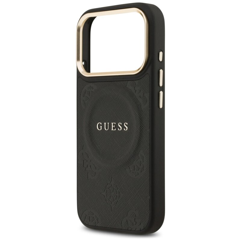 Husa iPhone 17 Pro Guess Peony Hot Stamp MagSafe, negru, GUHMP17LPSAMSECK