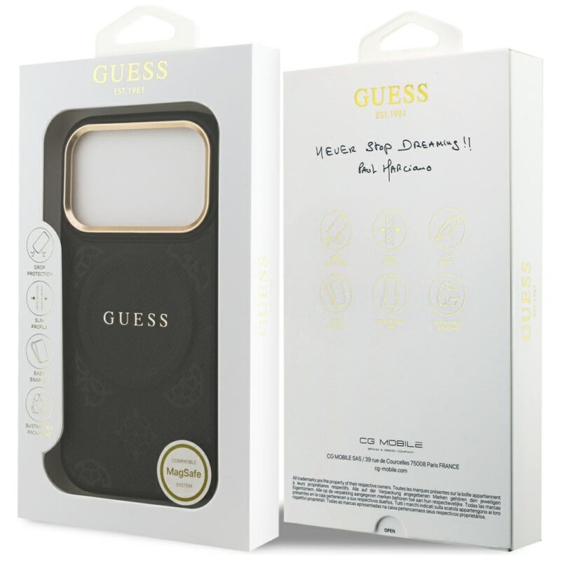 Husa iPhone 17 Pro Guess Peony Hot Stamp MagSafe, negru, GUHMP17LPSAMSECK