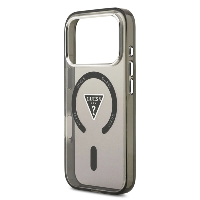Husa iPhone 17 Pro originala Guess IML Gradient Triangle Logo MagSafe, negru, GUHMP17LHGTMLCGK