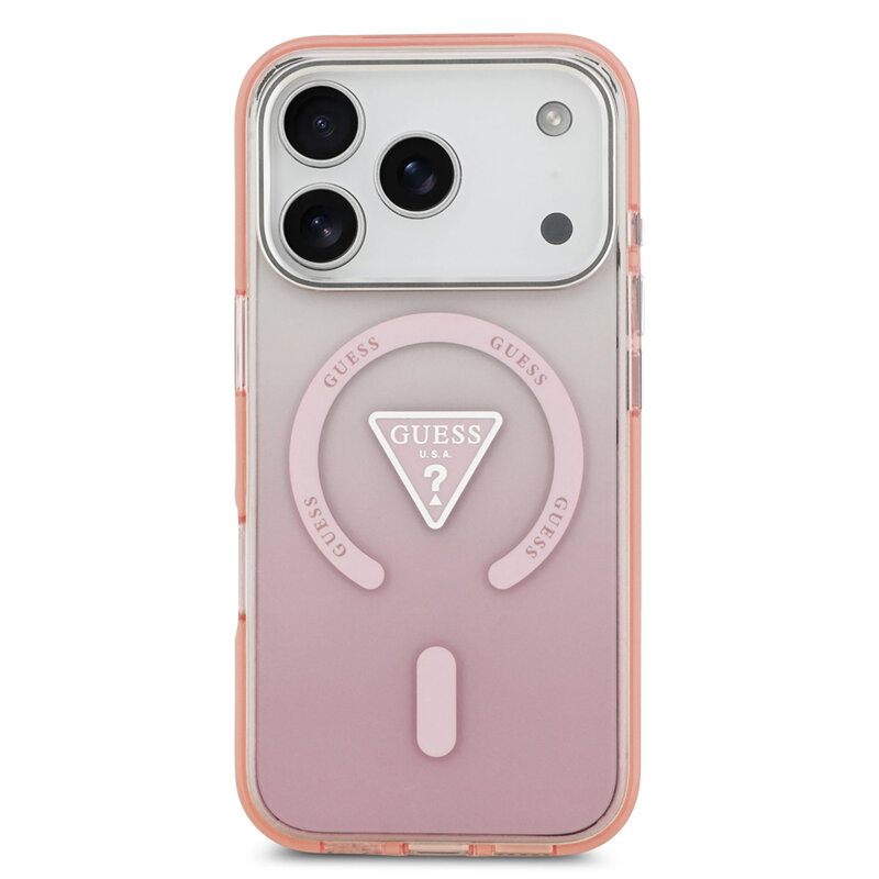 Husa iPhone 17 Pro originala Guess IML Gradient Triangle Logo MagSafe, roz, GUHMP17LHGTMLCGP