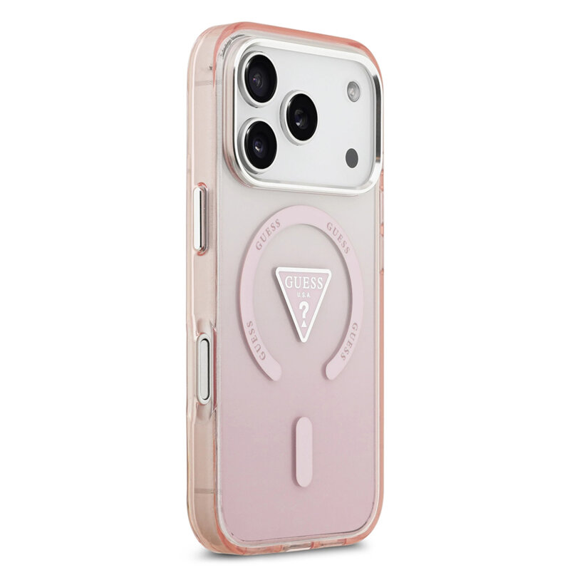 Husa iPhone 17 Pro originala Guess IML Gradient Triangle Logo MagSafe, roz, GUHMP17LHGTMLCGP