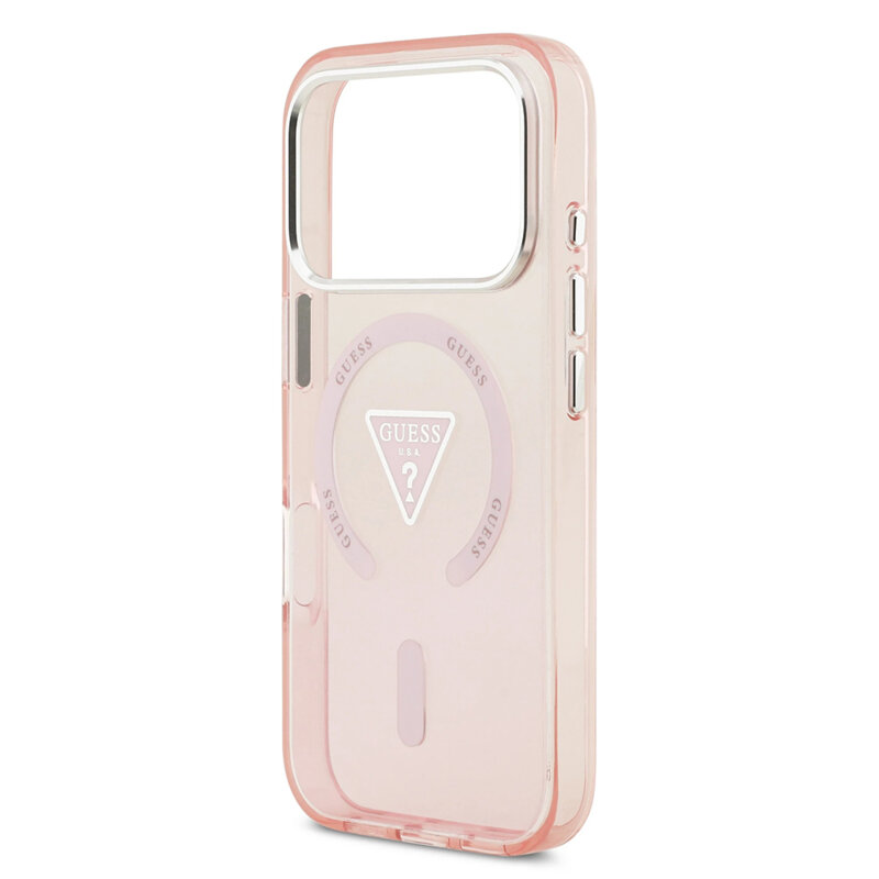 Husa iPhone 17 Pro originala Guess IML Gradient Triangle Logo MagSafe, roz, GUHMP17LHGTMLCGP
