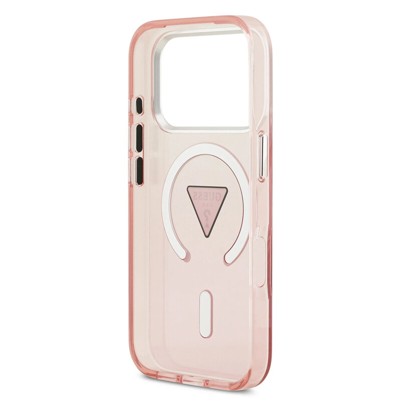 Husa iPhone 17 Pro originala Guess IML Gradient Triangle Logo MagSafe, roz, GUHMP17LHGTMLCGP