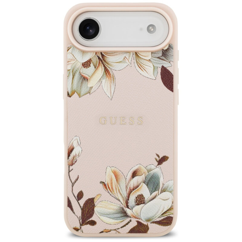Husa iPhone 17 Air Guess Grained Flowers MagSafe, roz, GUHMP17MPGNMPLMP