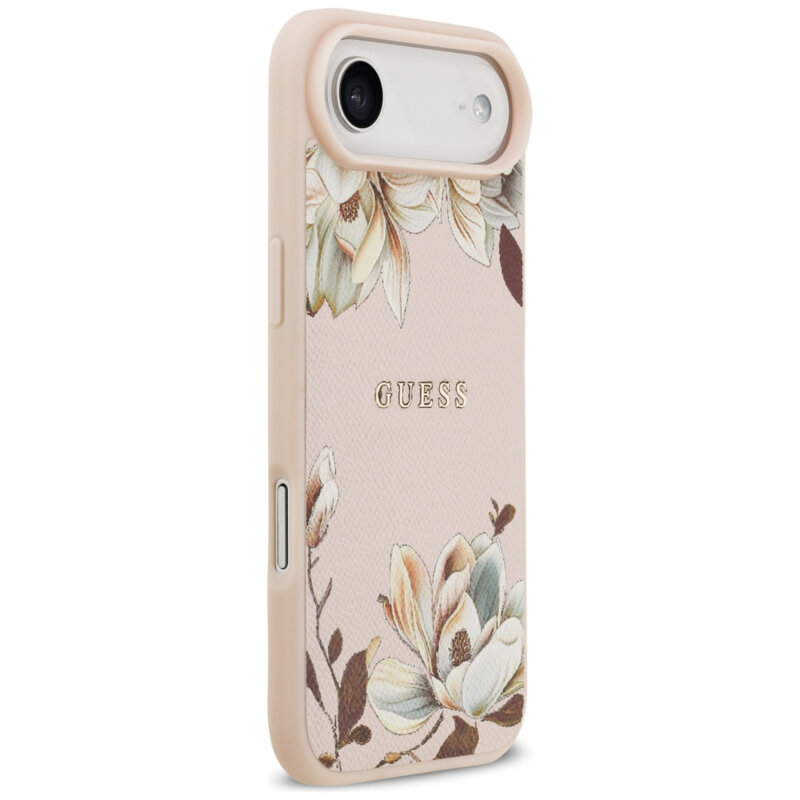 Husa iPhone 17 Air Guess Grained Flowers MagSafe, roz, GUHMP17MPGNMPLMP